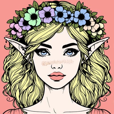 realistic female elf with flower crown