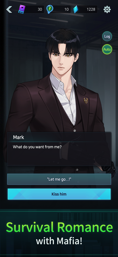 Killing Kiss : BL story game - Killing Kiss BL story game interactive choice screen featuring a handsome mafia character named Mark