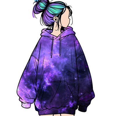 realistic girl with a oversized sweatshirt on and a bun