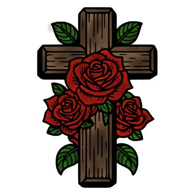cross with roses