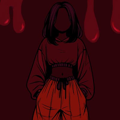 realistic girl faceless with baggy pants and a crop top