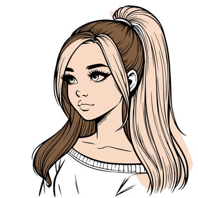 realistic girl with a high ponytail