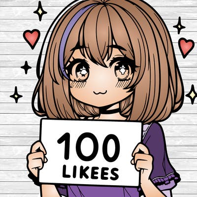 anima girl holding a 100 likes sign in her hand