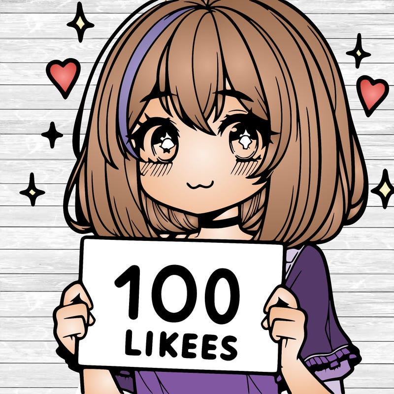 anima girl holding a 100 likes sign in her hand