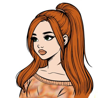 realistic girl with a high ponytail