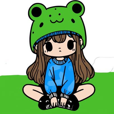 a girl wearing a frog hat and some frog socks