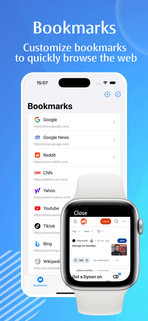 iPhone und Apple Watch zeigen synchronisierte Lesezeichen für das Web-Browsing