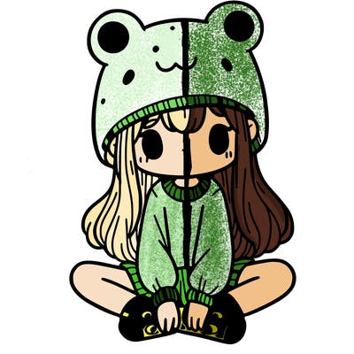 a girl wearing a frog hat and some frog socks