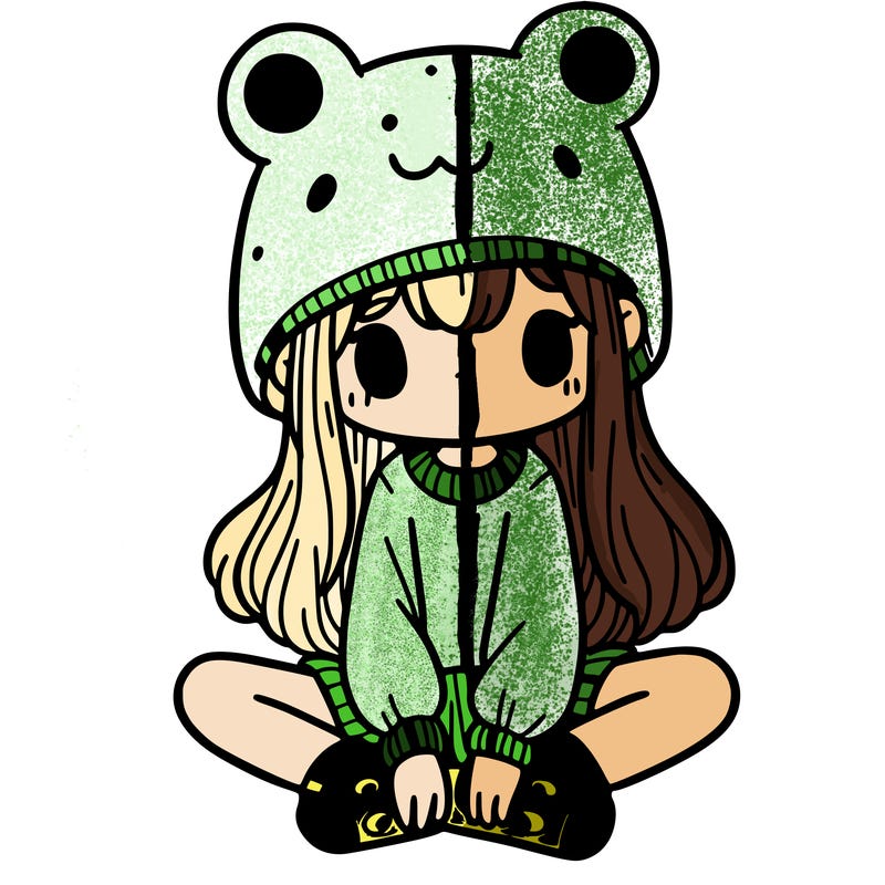 a girl wearing a frog hat and some frog socks
