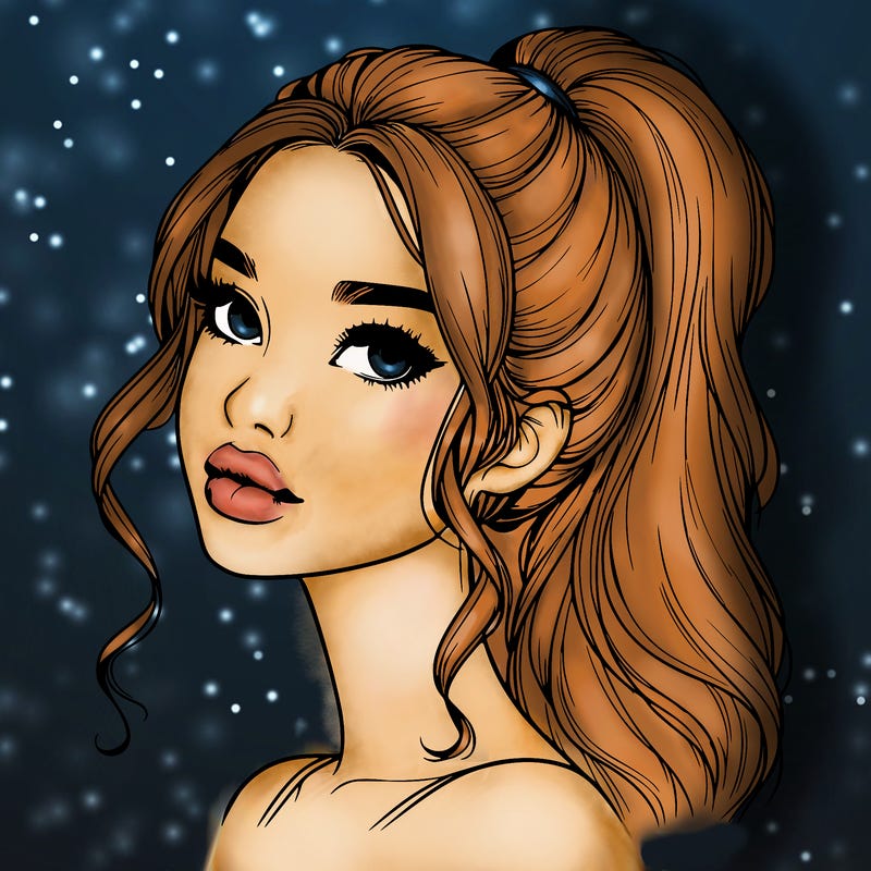 realistic girl with a ponytail on her hair and lips