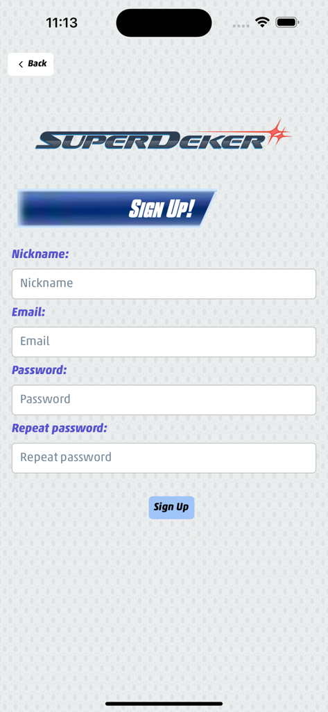 SuperDeker App - SuperDeker hockey training app signup page with registration fields
