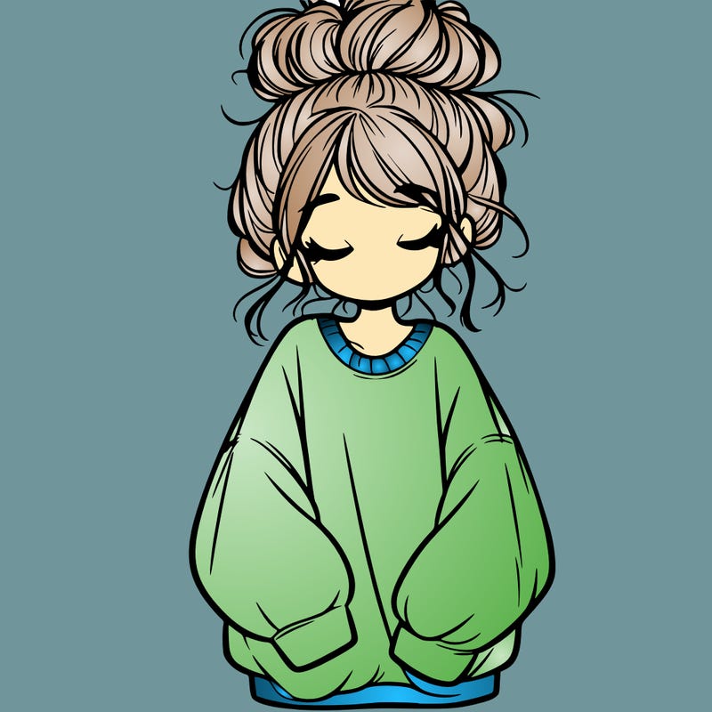 girl with baggy sweatshirt and messy bun