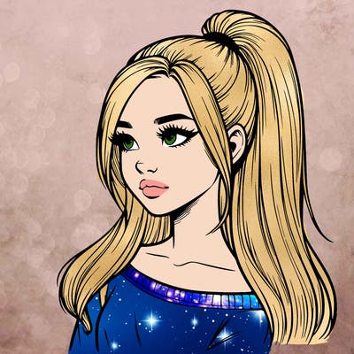 realistic girl with a high ponytail