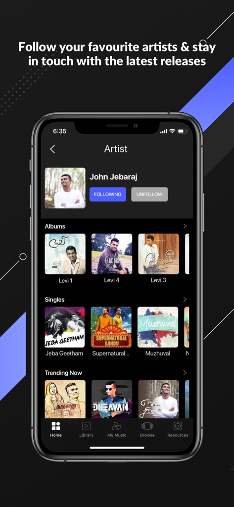 God Music - God Music app artist profile page showing Christian music albums and singles