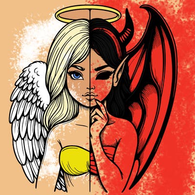 realistic angel half demon