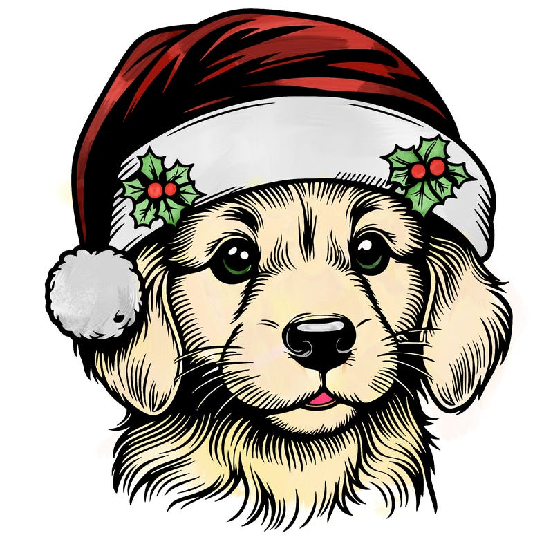 realistic dog wearing a santa hat