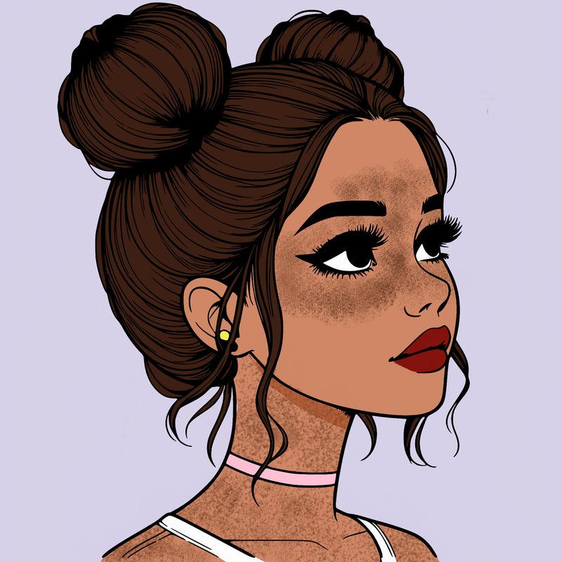 realistic girl with buns on the top of her head