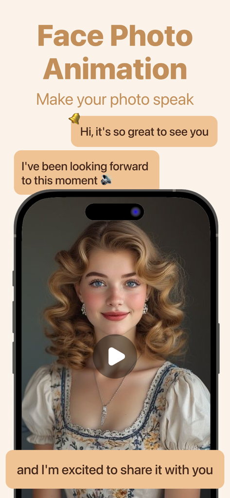 Photo Revive AI 앱의 얼굴 사진 애니메이션 기능으로 젊은 여성의 말하는 초상화 표시