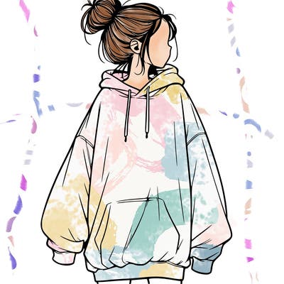 realistic girl with a oversized sweatshirt on and a bun