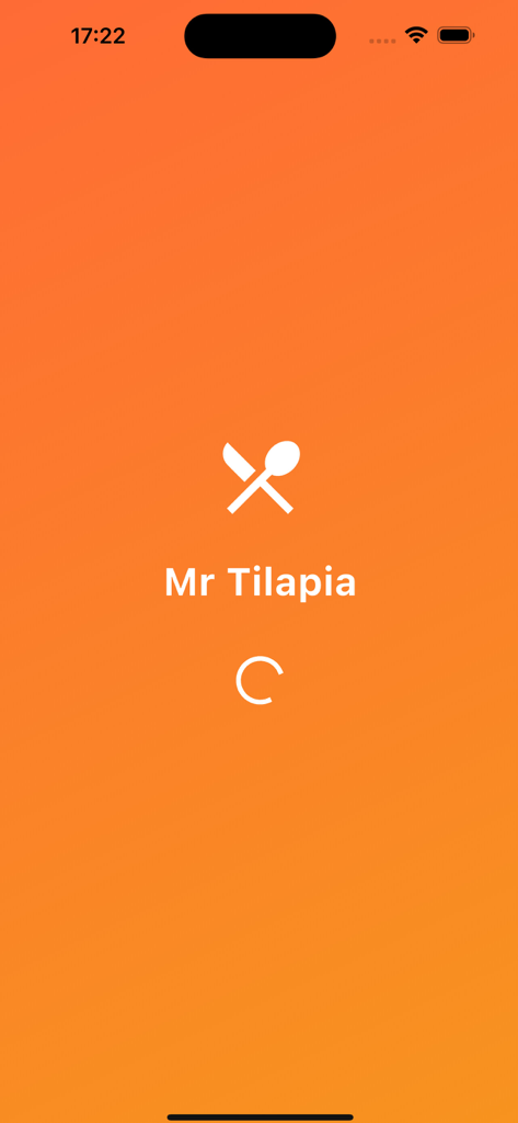 Mr Tilapia - Mr Tilapia mobile app splash screen with an orange background and a white cutlery icon