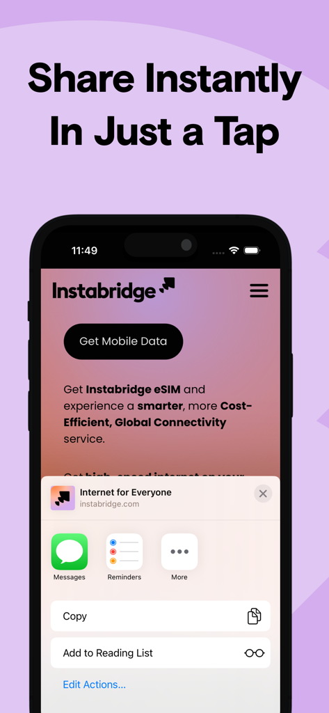 Instabridge Web Browser - Instabridge Web Browser sharing interface on a mobile phone