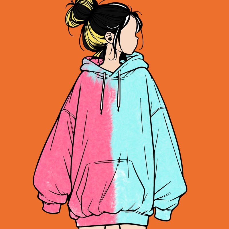 realistic girl with a oversized sweatshirt on and a bun