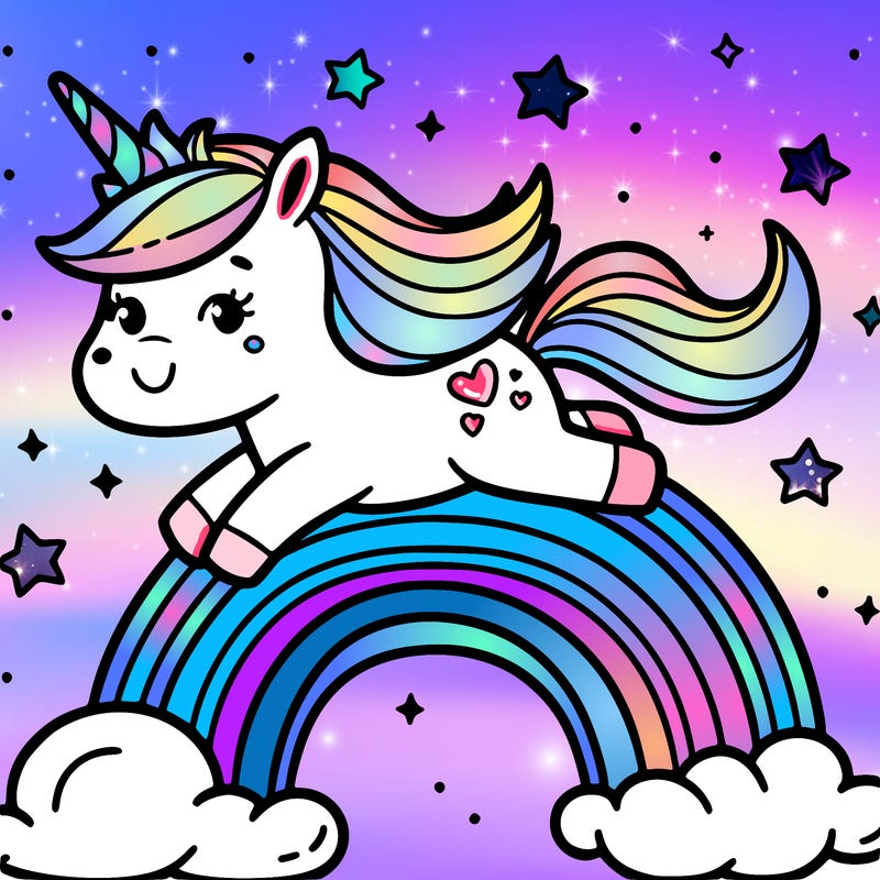 unicorn floating on a rainbow