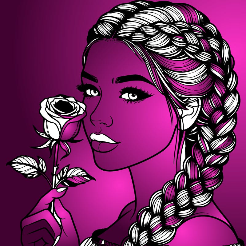 realistic woman with braids holding a single rose