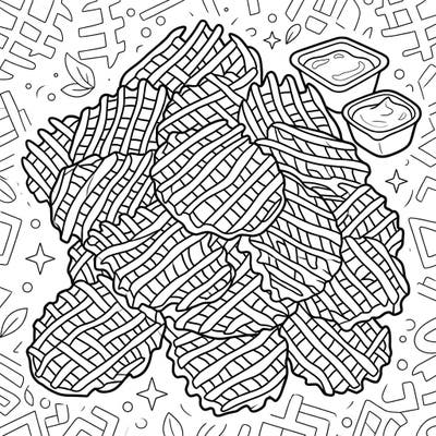 Dive into a deliciously fun coloring experience with this dynamic page featuring crispy waffle fries. Designed with intricate details and a cool abstract background, it's perfect for teens seeking a creative challenge.