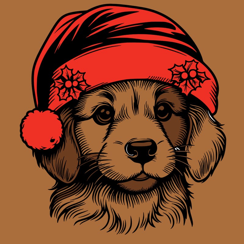 realistic dog wearing a santa hat