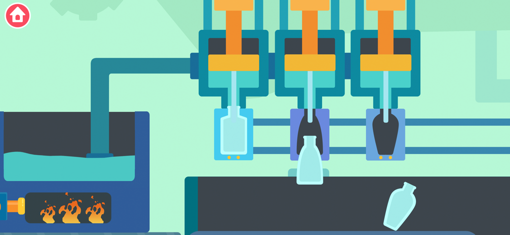 Illustration éducative d'une machine de recyclage et de fabrication de verre pour enfants