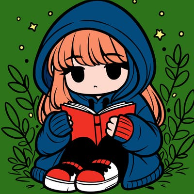 girl in oversized hoodie reading a book