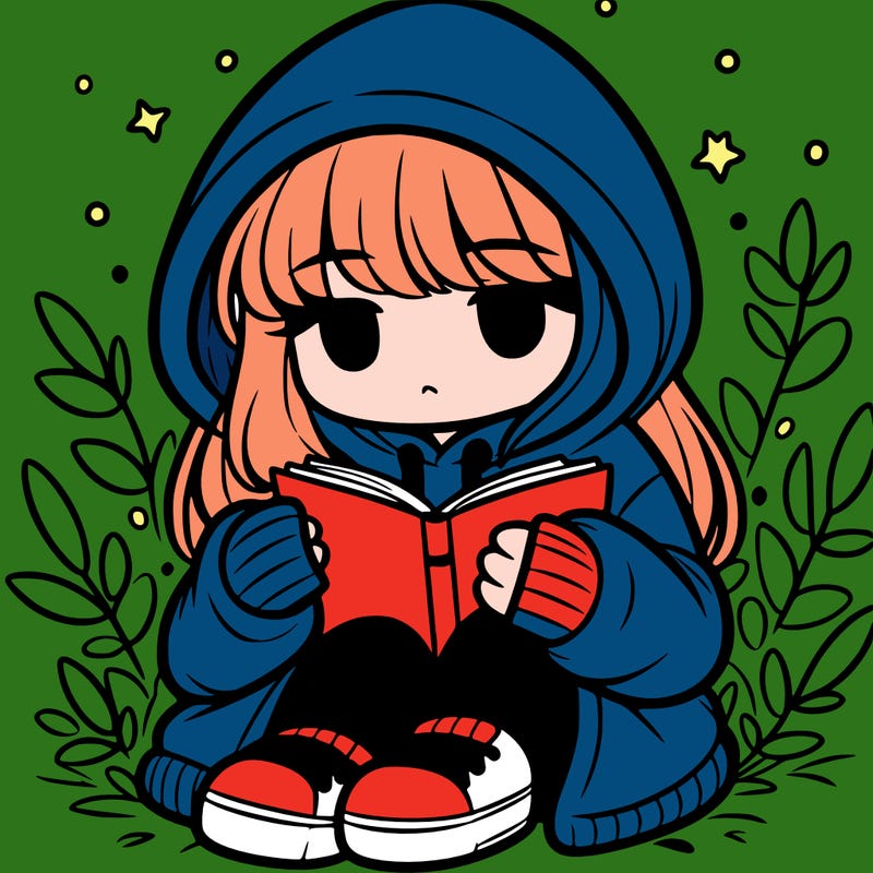 girl in oversized hoodie reading a book