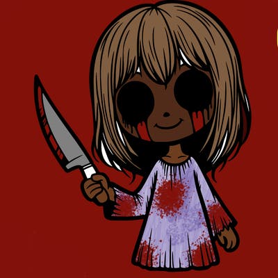 creepy girl with knife