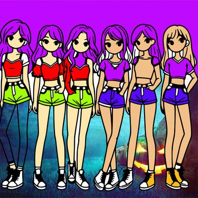 a group of girls wearing crop tops and shorts