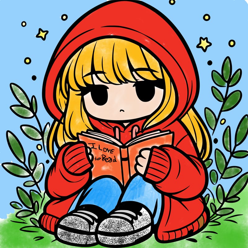 girl in oversized hoodie reading a book