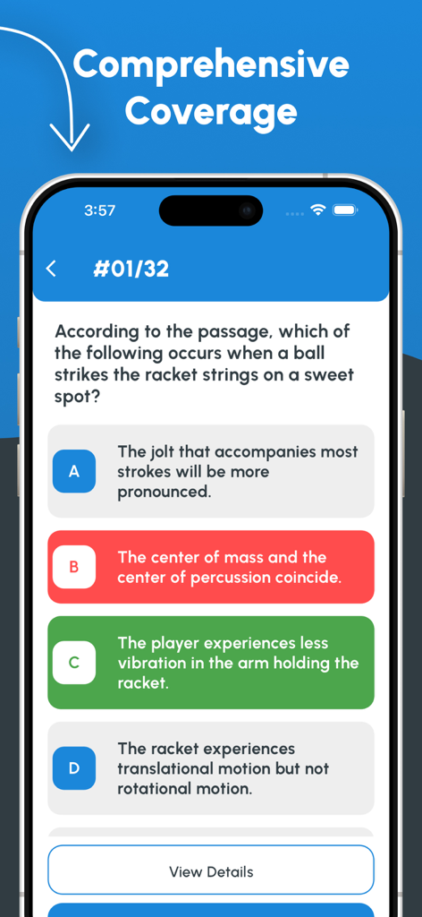 GMAT-Übungsfrage auf einem mobilen Bildschirm mit hervorgehobenen Antworten