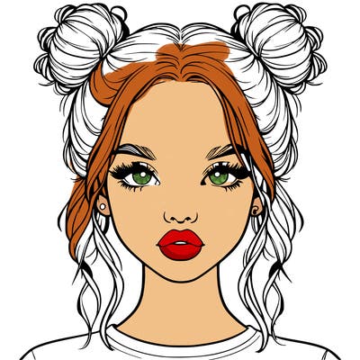 realistic girl with two buns in hair and lips