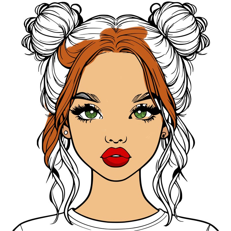 realistic girl with two buns in hair and lips