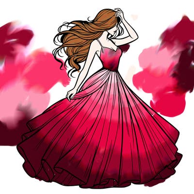 realistic woman with dress flowing in the wind