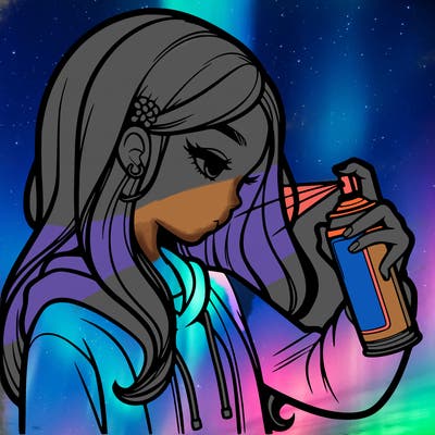 a realistic girl spray painting