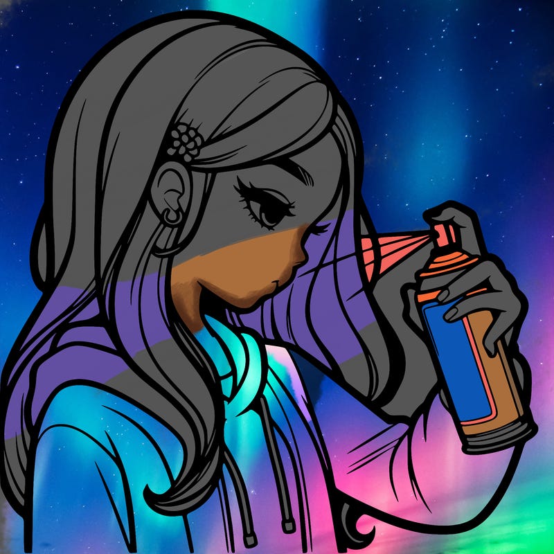 a realistic girl spray painting