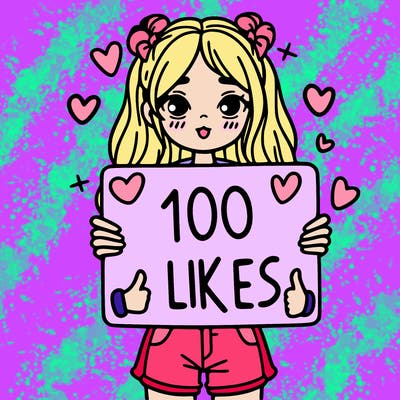 girl holding a sign saying 100 likes