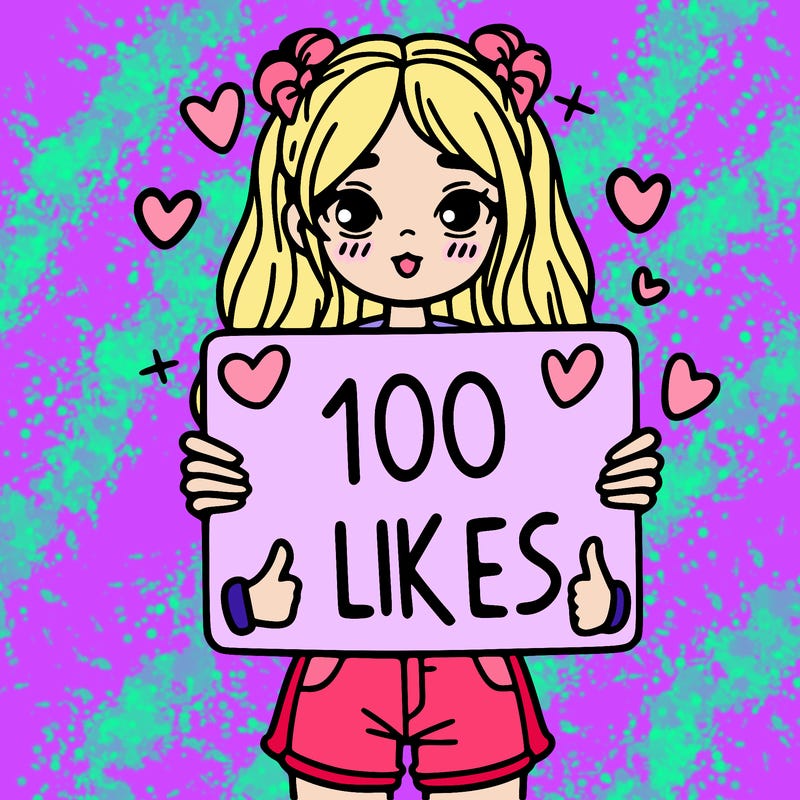 girl holding a sign saying 100 likes