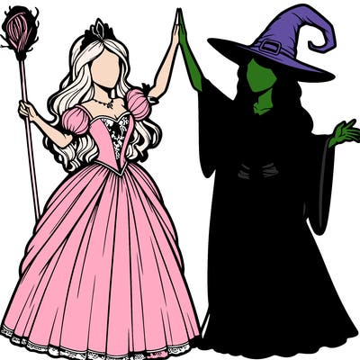 detailed realistic split of a princess and a witch