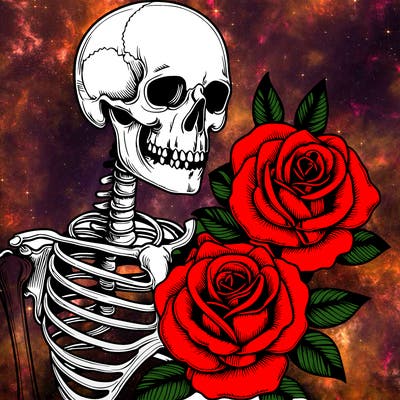 realistic skeleton with roses