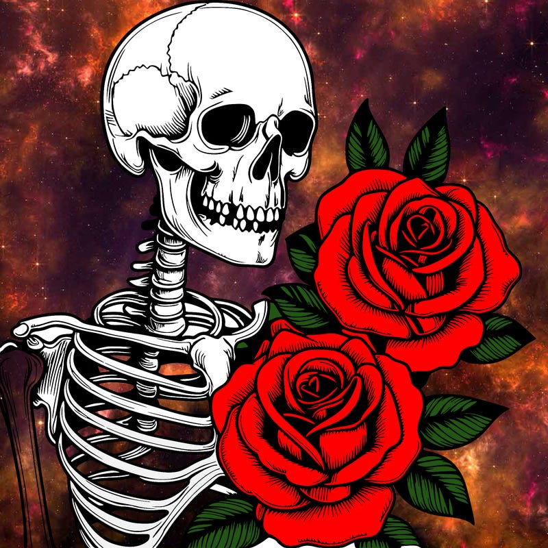 realistic skeleton with roses