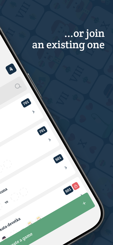 Bela Online - Belote & Friends - Un menú que muestra las salas de juego de Belote disponibles con límites de puntuación y opciones para unirse.