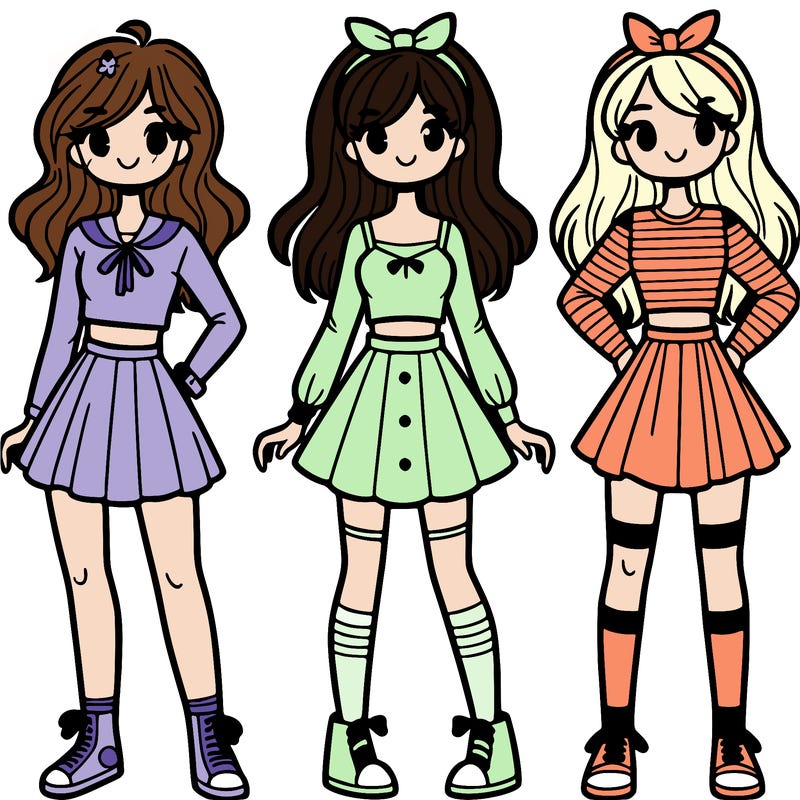 girls bff with short  skirts and tall hair