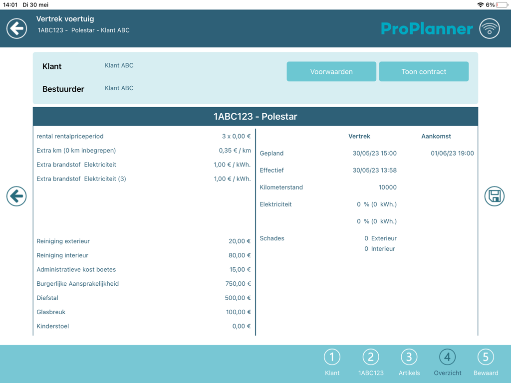 ProPlanner - ProPlanner app dashboard showing vehicle rental departure details and costs on iPad